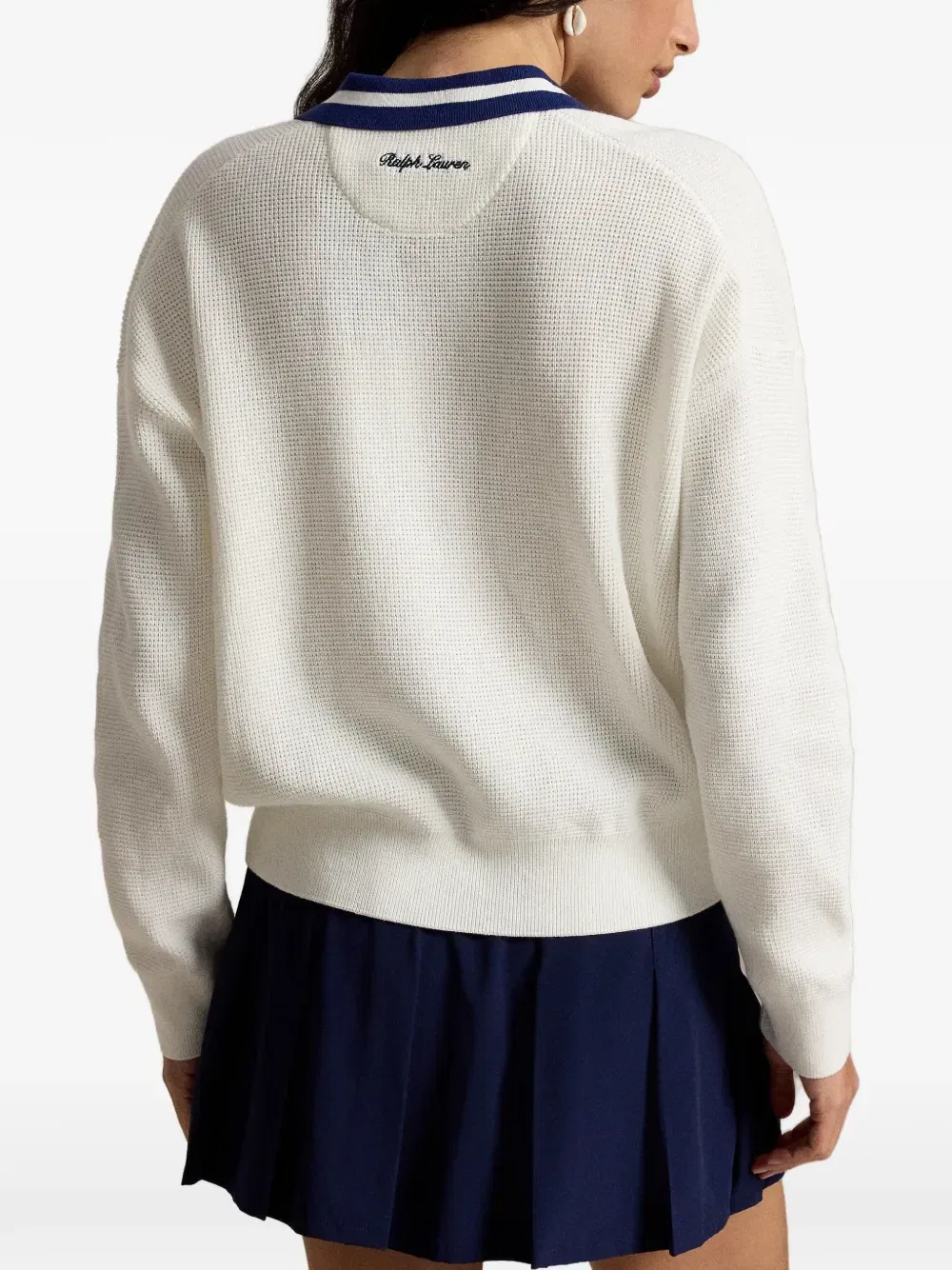 Свитер вафельной вязки с вышивкой Polo Ralph Lauren, бежевый — фото 4