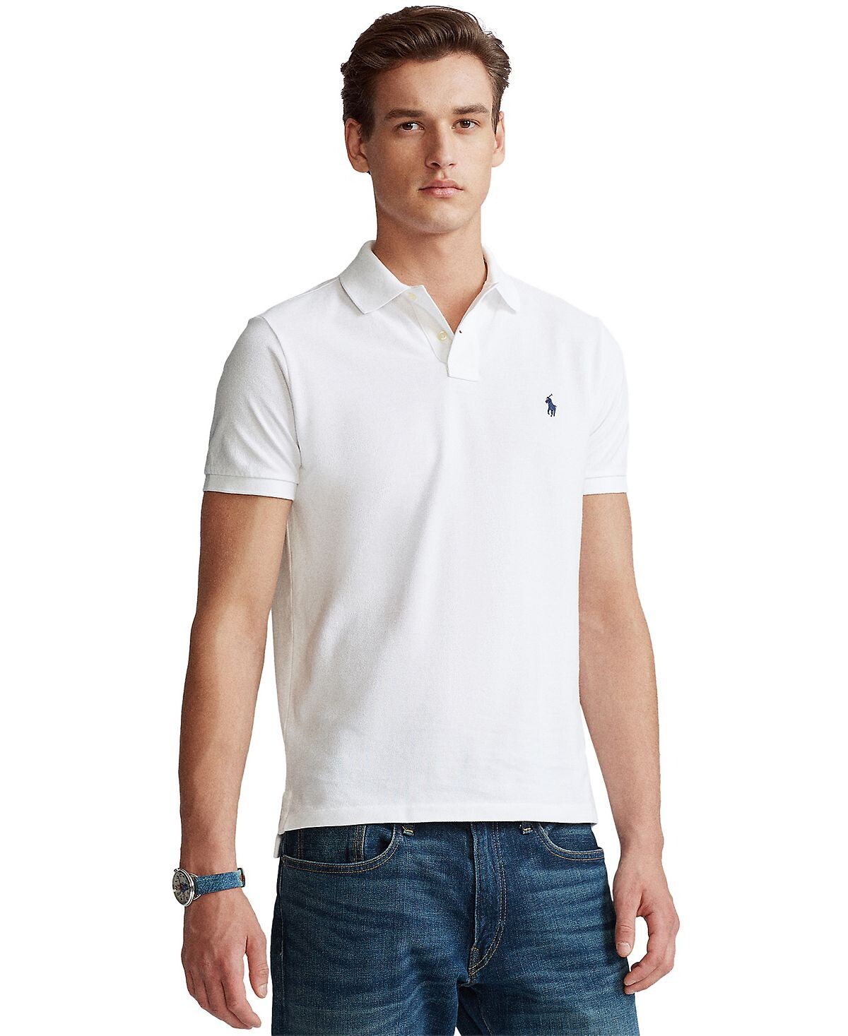 Мужская футболка-поло slim fit из сетчатой ​​ткани на заказ Polo Ralph Lauren, белый — фото 2