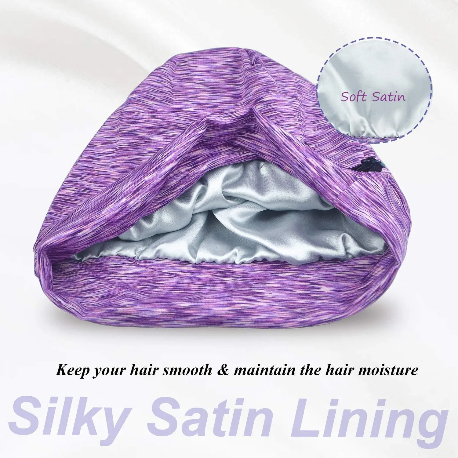 Шапочка для душа Satin Lined Nightcap, 2 шт, RYEETO, Красный+Фиолетовый — фото 2