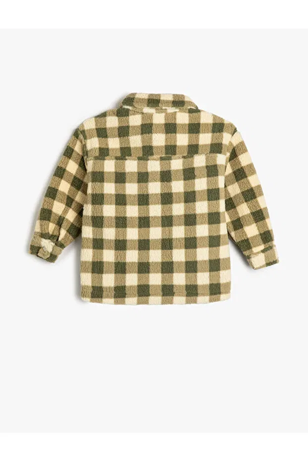 Детское пальто из плюша с принтом Plaid Plush Shirt Coat Koton, Green Plaid — фото 2