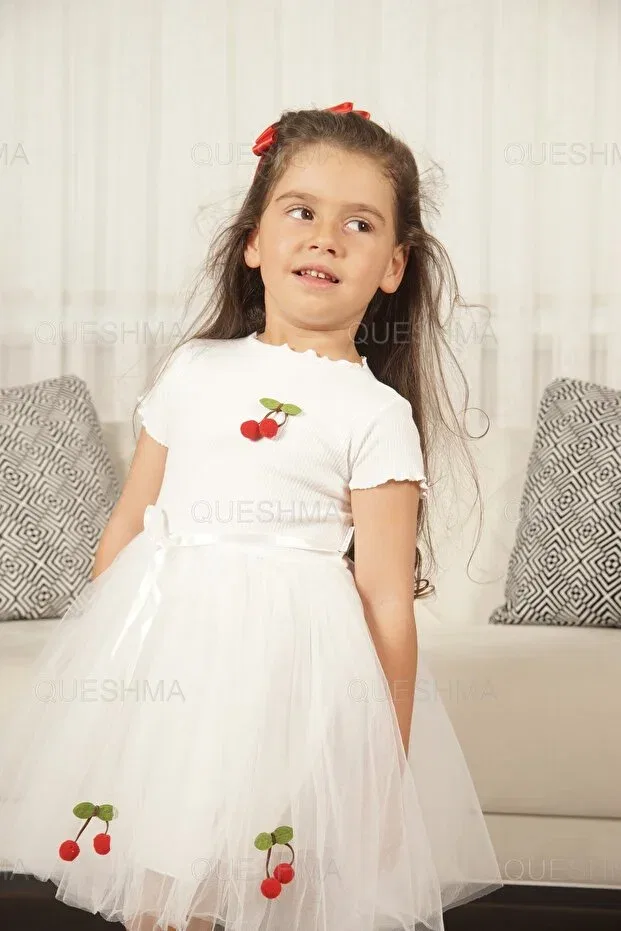 Детское платье для девочек с коротким рукавом Queshma, Short-White — фото 4