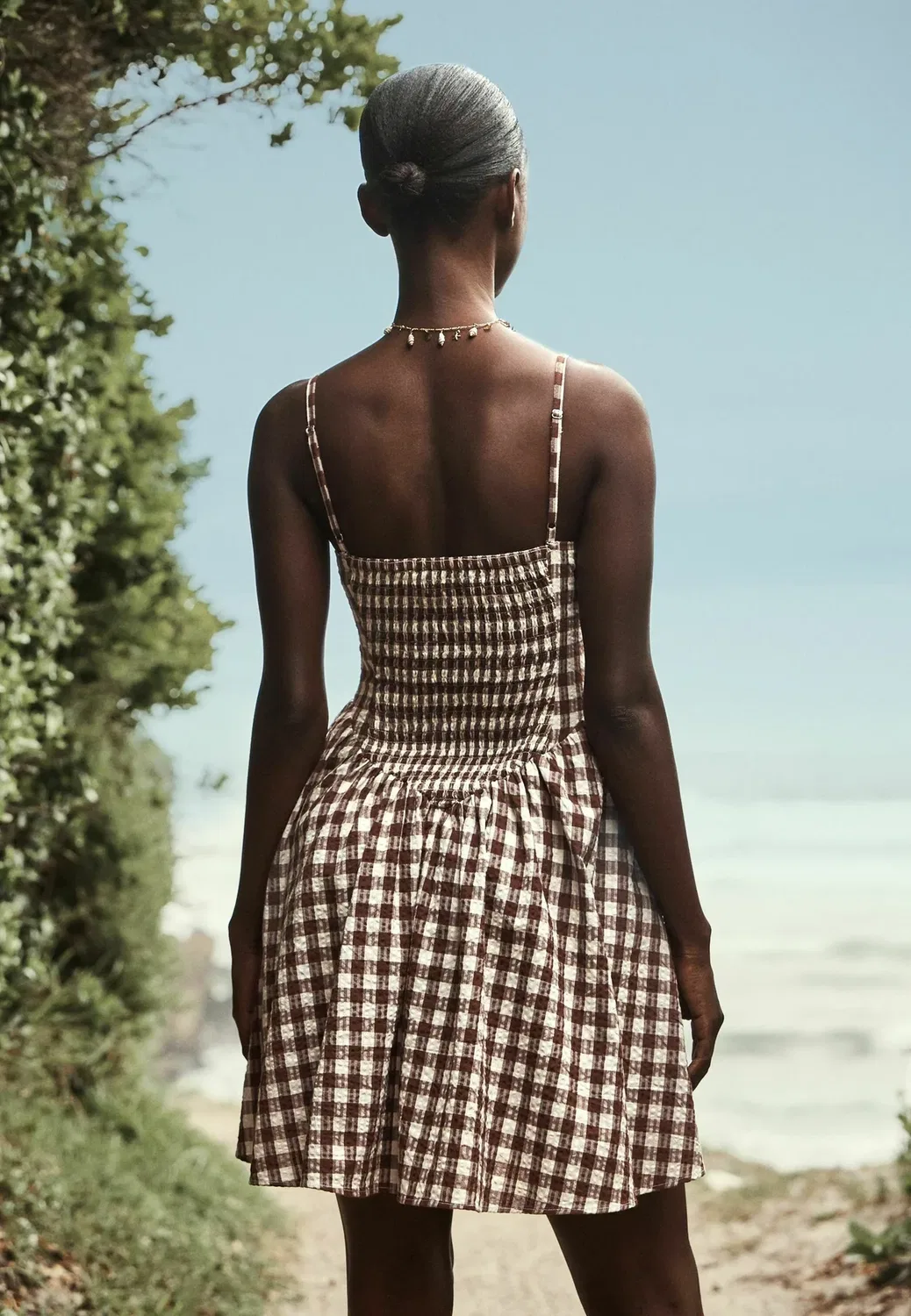Комбинезон-Шорты с бретелями, модель для высоких девушек Next, Chocolate Brown Cream Gingham — фото 3