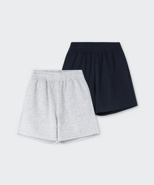 Детские шорты из футера с широким кроем, комплект из 2 штук, Cool Standard MUSINSA STANDARD KIDS, Medium Grey/Navy