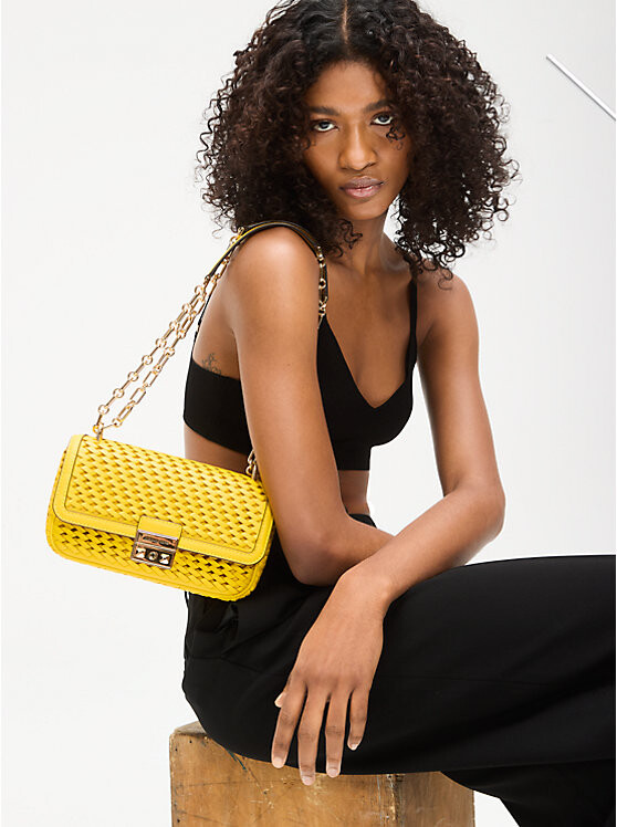 

Сумка Michael Kors Tribeca Small Hand-Woven Leather Shoulder, желтый