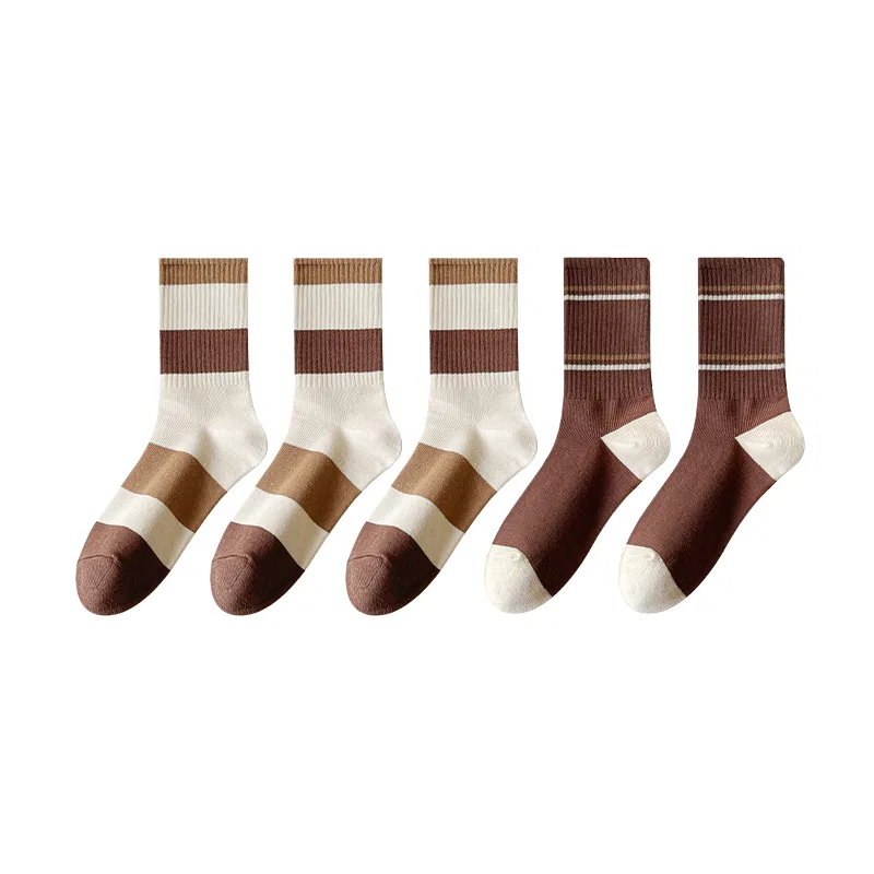 Детские носки с принтом MINISO, 3 Beige & Coffee Multicolor & 2 Dark Brown & Four Stripes