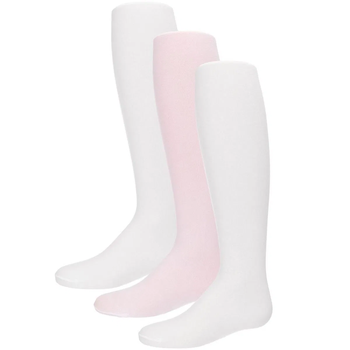 Детские колготки для девочек непрозрачные комплект 3 пары Memoi LEGWEAR, White-Pink-White