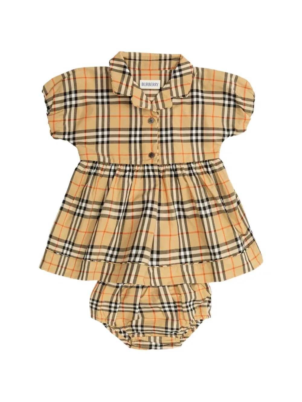 Платье из хлопкового твила в клетку Burberry Kids, бежевый