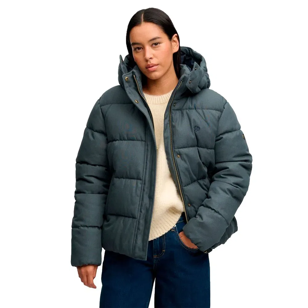 Женский стеганый пуховик с капюшоном Premium Check Superdry, Blue
