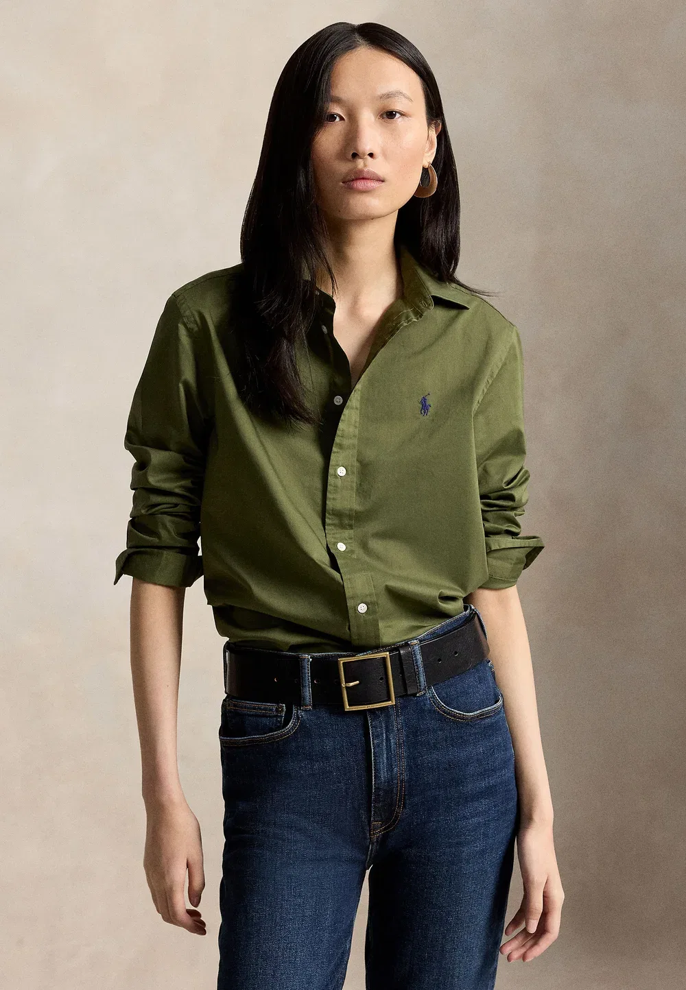 Классическая рубашка из хлопкового твила - блузка на пуговицах Polo Ralph Lauren, Dense Olive