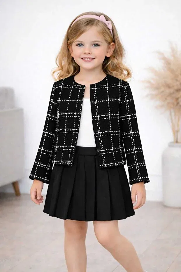 Детское для девочек пальто-блейзер с принтом Girl'S Sporty Stylish Blazer Jacket New Season 2-9 Years Slim Fit Cınartarzbutik, Black — фото 2