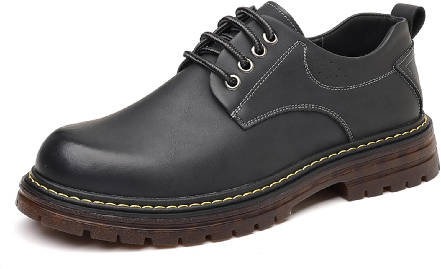 

Мужские винтажные кожаные оксфорды с круглым носком, модные комфортные туфли на шнуровке с противоскользящей подошвой, повседневные и офисные туфли дерби для работы и свадеб Nxnbhsl, черный