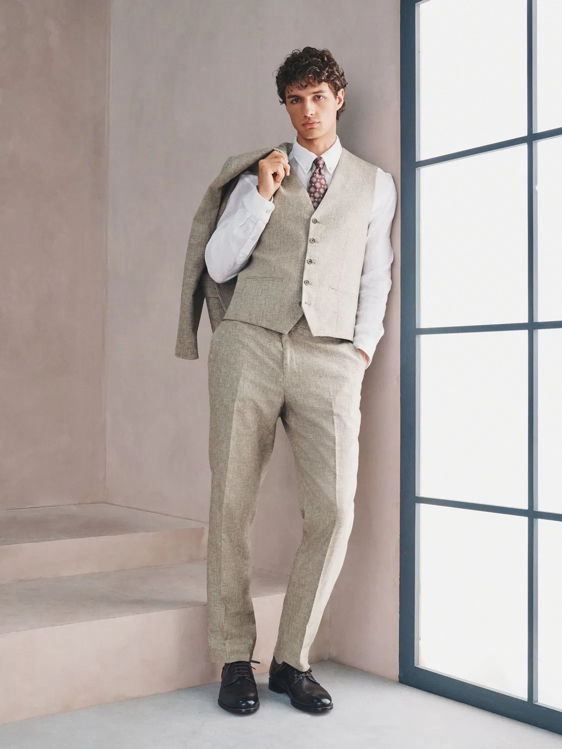 Жилет костюмный Neutral Linen Blend Texture Suit Waistcoat Next, нейтральный — фото 3