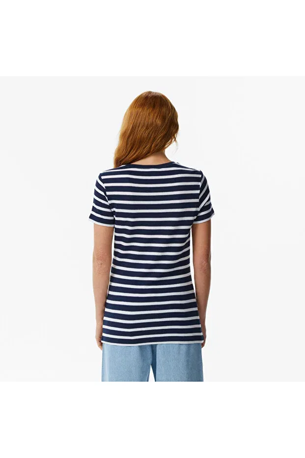 Футболка Lacoste Slim Fit 23L-Blue, полосатая, темно-синяя — фото 4