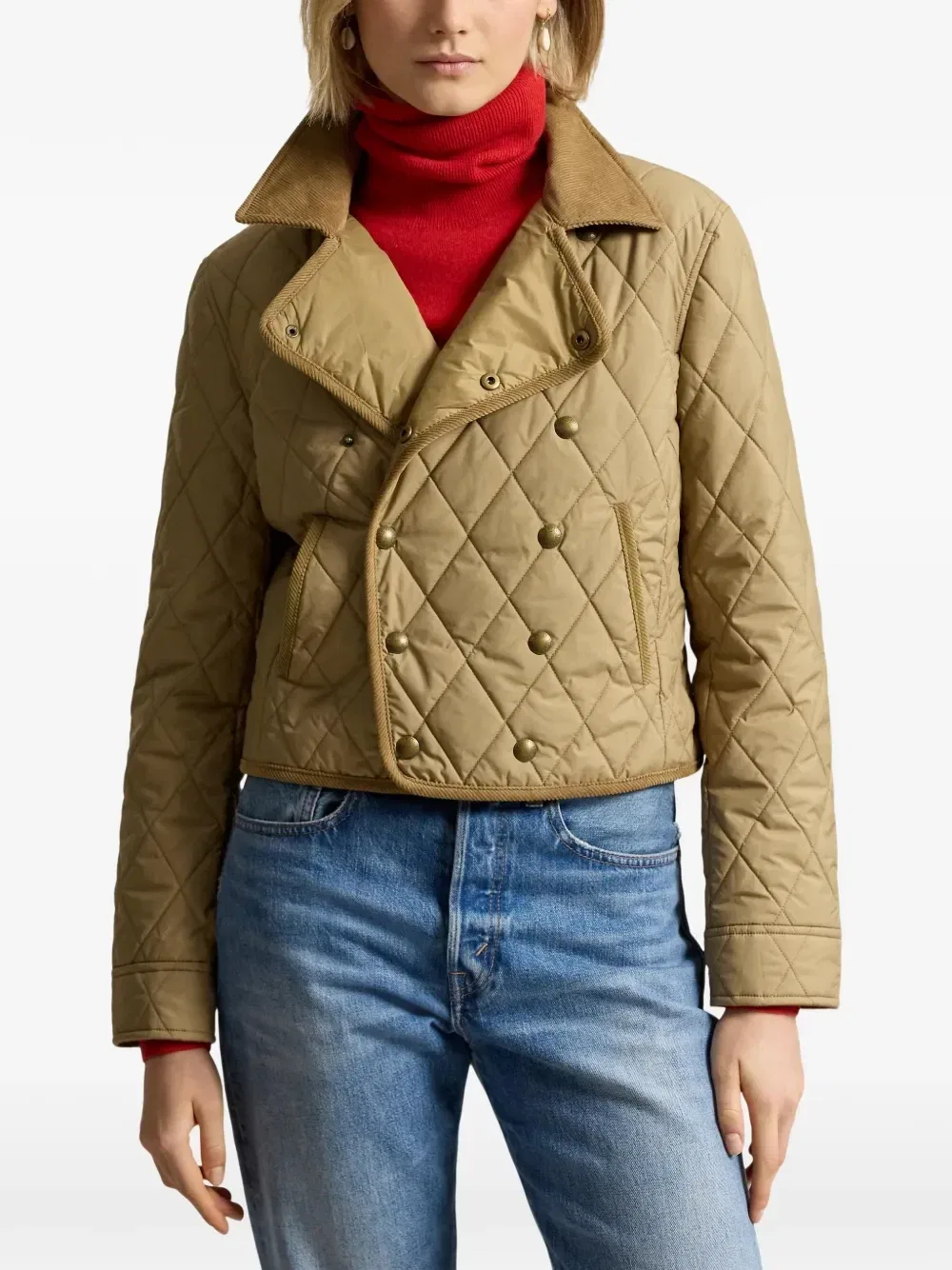 Стеганая двубортная куртка Polo Ralph Lauren, бежевый — фото 3