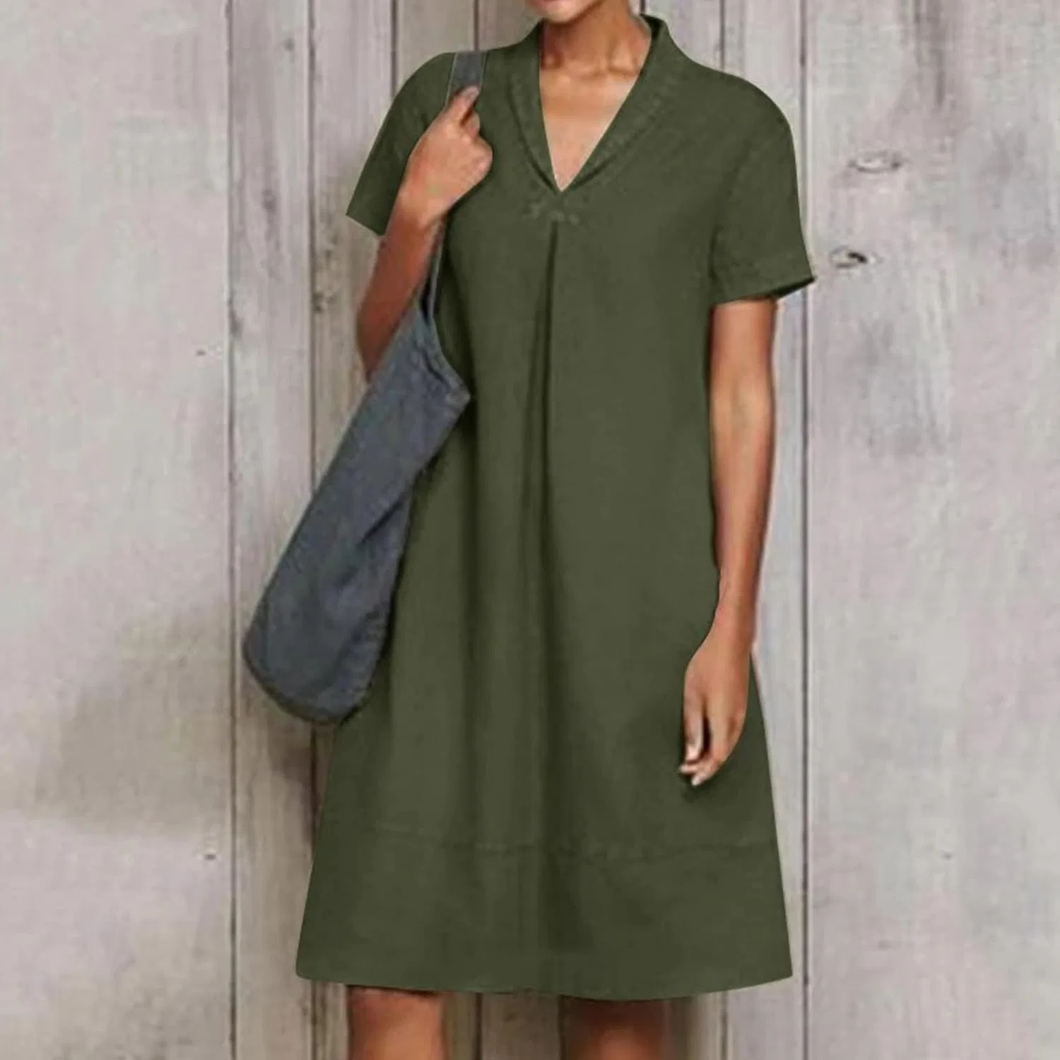 Женское платье-футболка свободного кроя, Army Green — фото 3