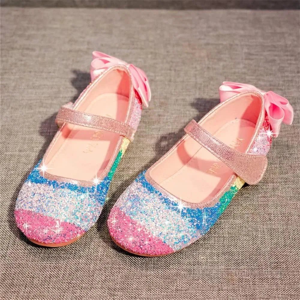 Детские туфли Мэри Джейн с пайетками и бантом Rainbow Sequined Bowknot TN TANGNEST, Rainbow Pink — фото 2