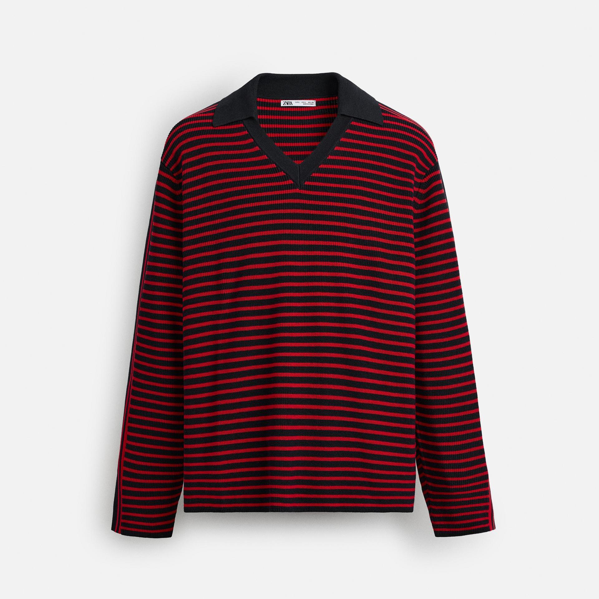 

Поло-лонгслив Zara Striped Knit Limited Edition, красный/черный