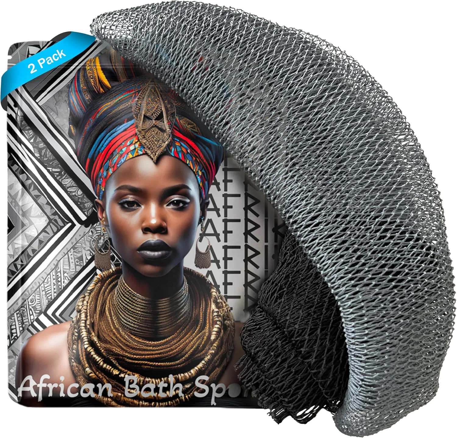 Мочалка для душа африканская AFRIKI Mesh Sponge, 2 шт, Black