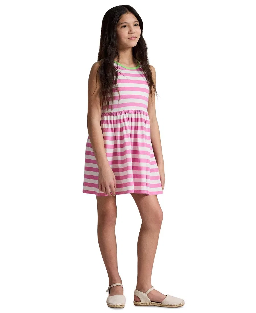 Платье из хлопкового джерси без рукавов с контрастной отделкой Polo Ralph Lauren, Pink/White