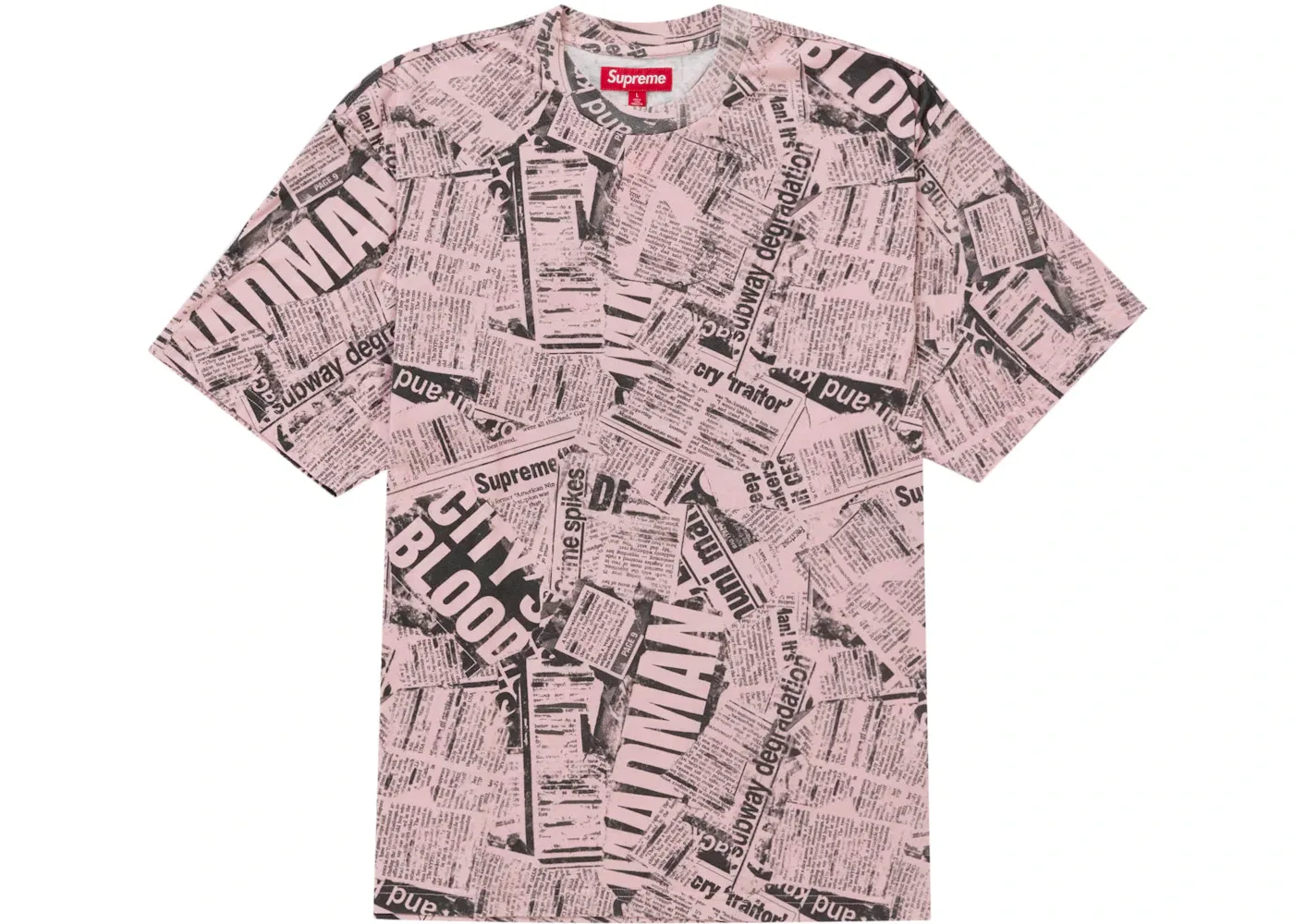 Мужская футболка с принтом Supreme Newspaper S/S Top, Pink — фото 2