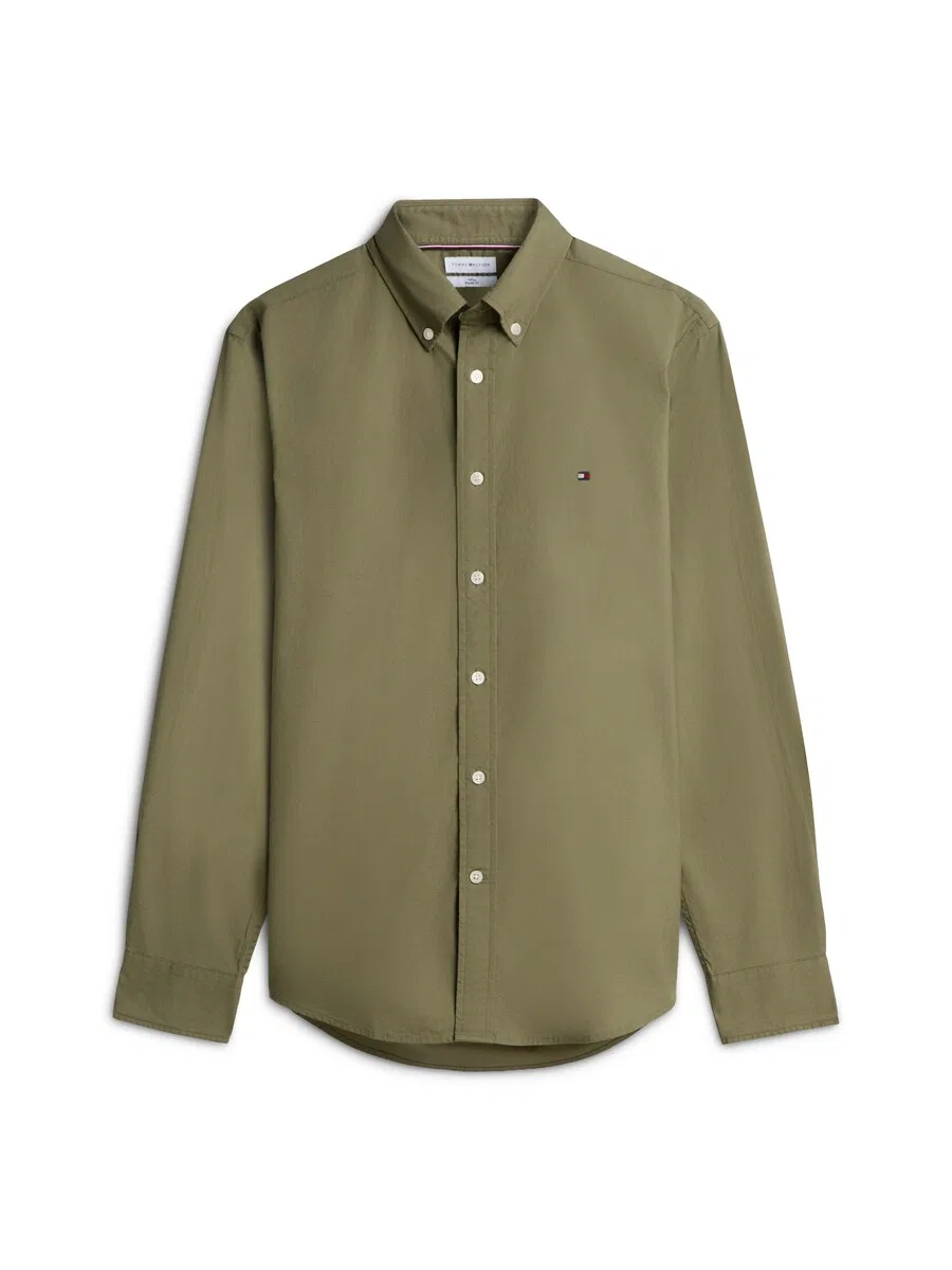 Рубашка на пуговицах TOMMY HILFIGER Regular fit Button Up Shirt 'Flex' оливкового цвета