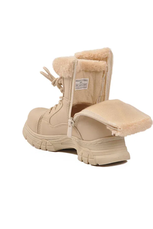 Детские ботинки для девочек на плоском ходу с мехом внутри Ayakmod, Beige — фото 4