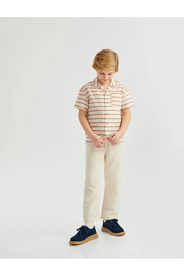 Детские брюки для девочек прямого кроя из льняной смеси Buttoned linen blended cotton basic trousers with elastic waist Koton, Ecru