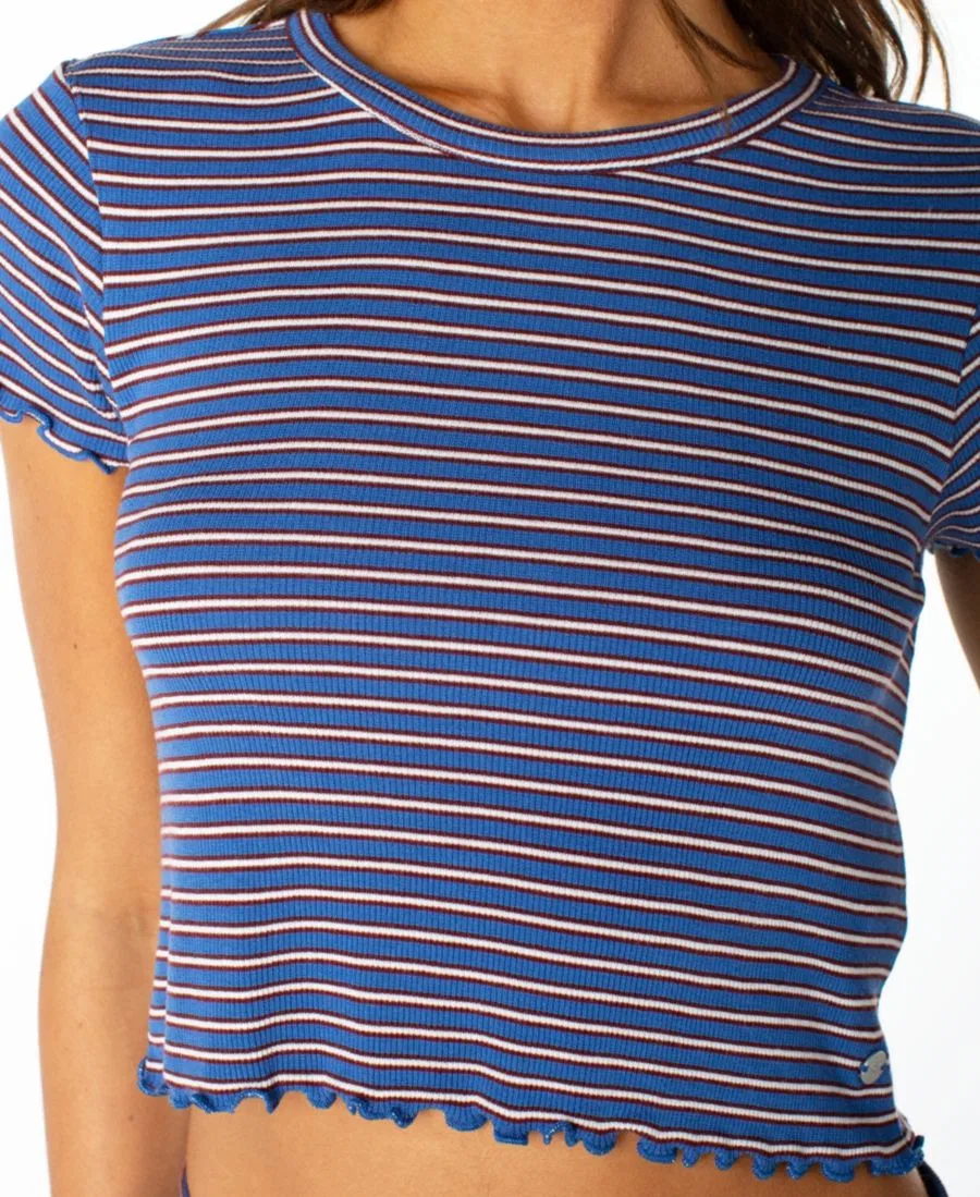 Футболка укороченная с полоской и рифленой текстурой Roxy, Dutch Blue — фото 3