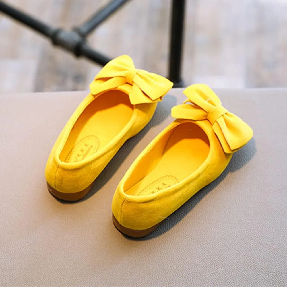 Детские туфли-балетки для девочек с бантом BININBOX, Yellow — фото 4