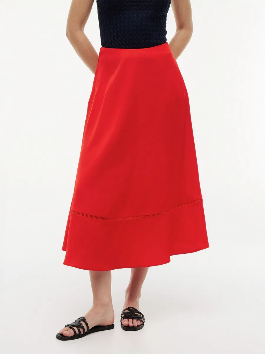 Юбка TOMMY HILFIGER 'Logo Flare Midi With' красного цвета — фото 3