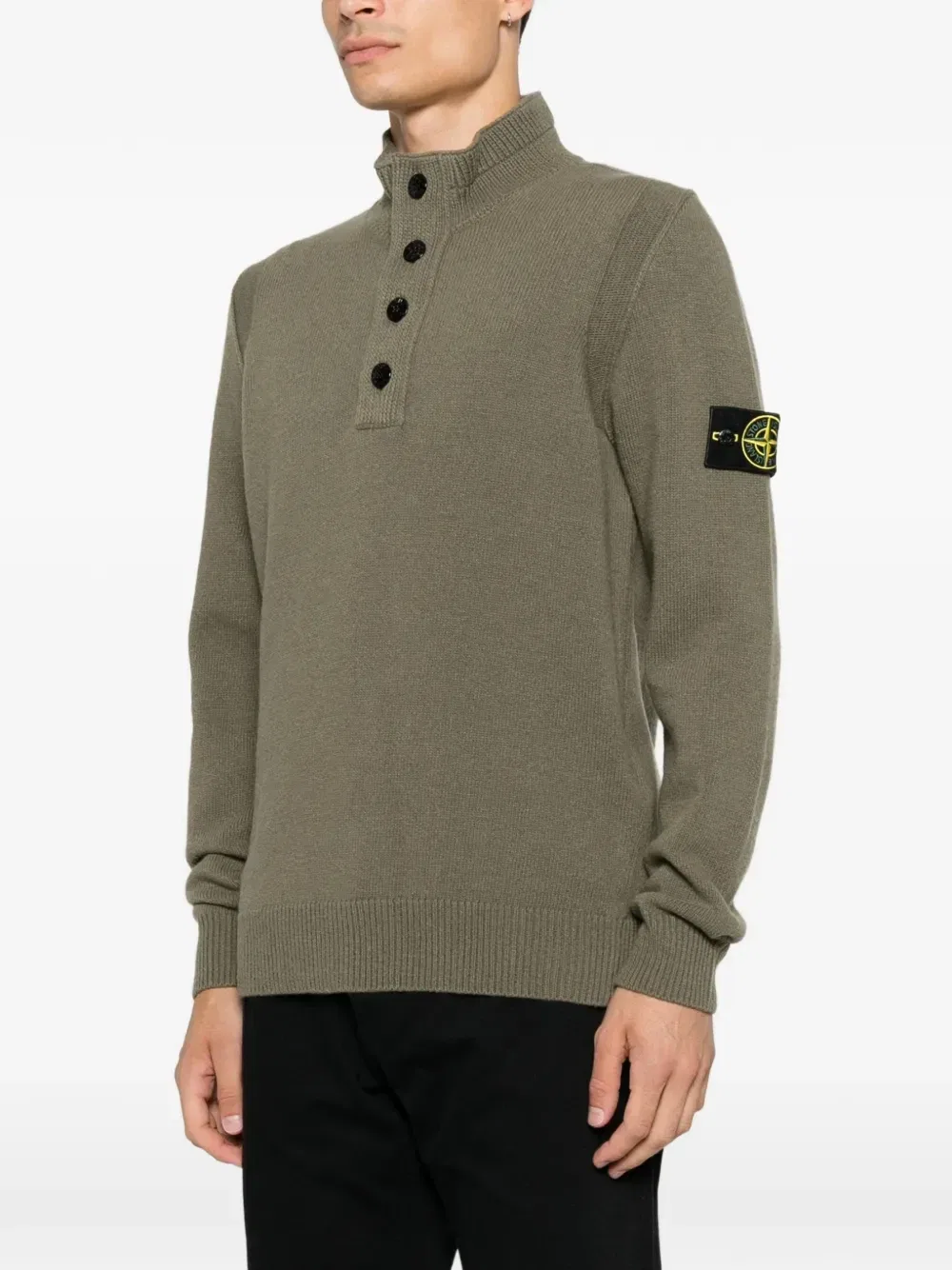 Свитер с логотипом на молнии до середины груди Stone Island, зеленый — фото 3