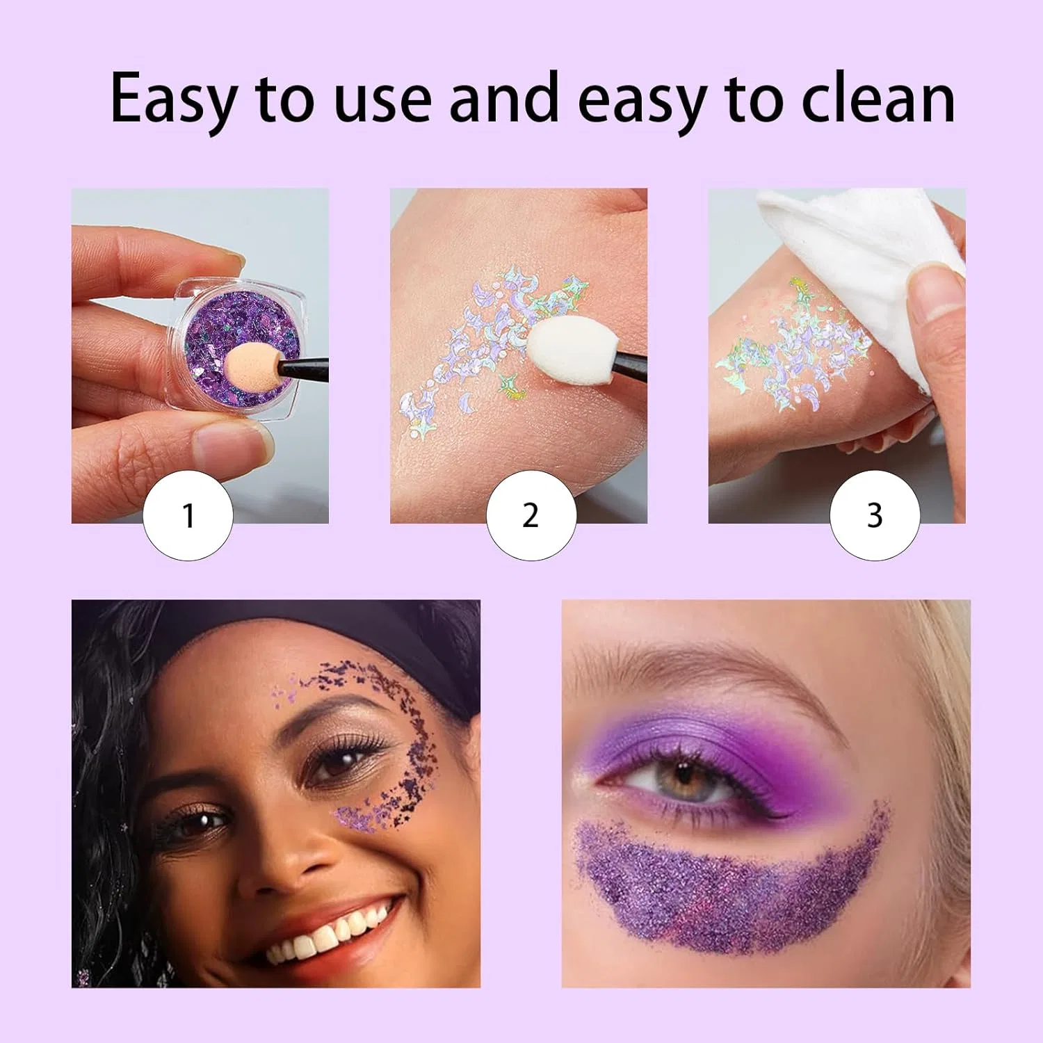 Набор Body Glitter Gel, 6 цветов + кисти, MisFun, 50 г, Purple — фото 3
