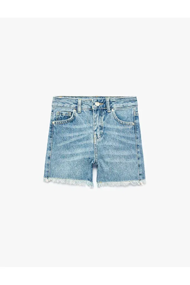 Детские шорты для девочек джинсовые с бахромой Cotton pocketed tasseled hem denim shorts Koton, Middle Indigo