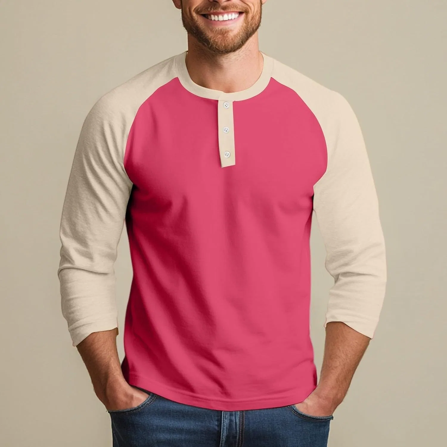 Мужская бейсбольная футболка с длинным рукавом Raglan, Watermelon Red — фото 2