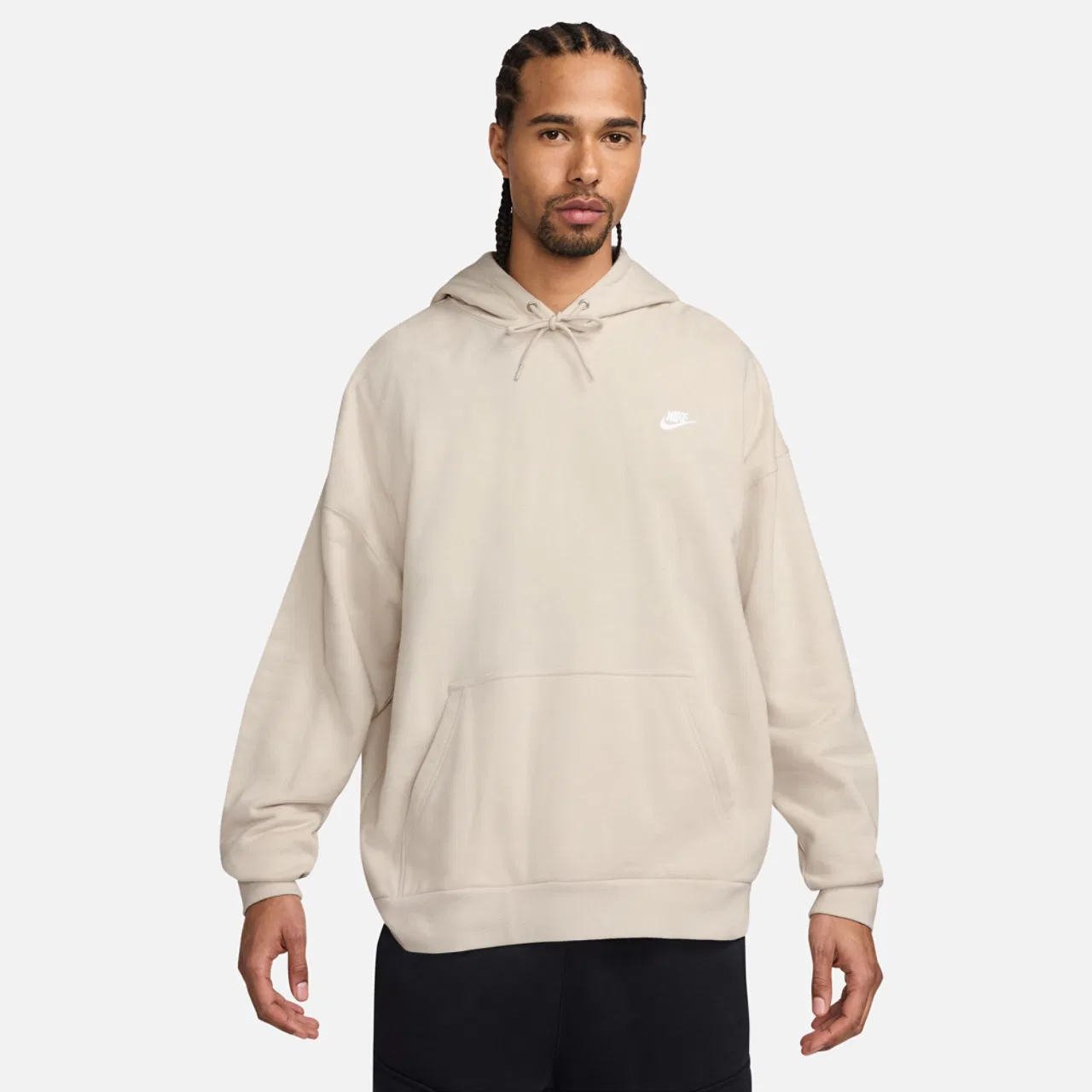 Мужское худи Nike Club FT Oversized Pullover, цвет White/Light Orewood Brown
