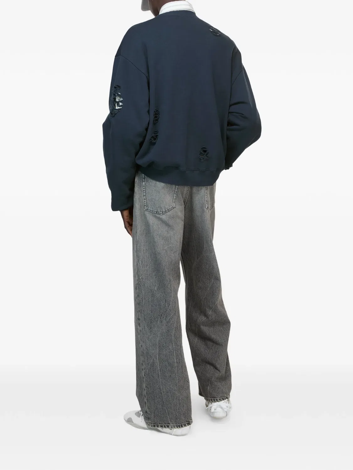 Свитшот с лого и эффектом потертости Acne Studios, темно-синий — фото 4
