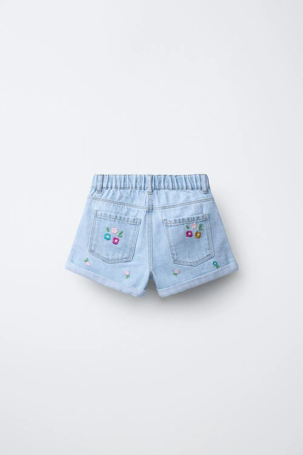 Джинсовые шорты-бермуды с вышитым цветочным узором ZARA, Light Blue — фото 2