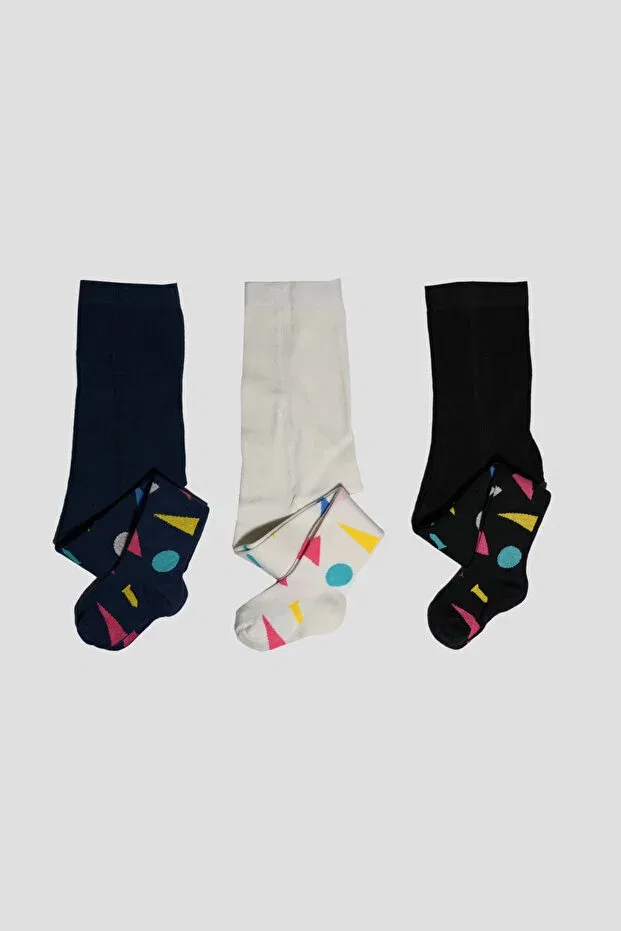 Детские колготки для девочек хлопковые комплект 3 шт Defne Baby, Blue-Black-White
