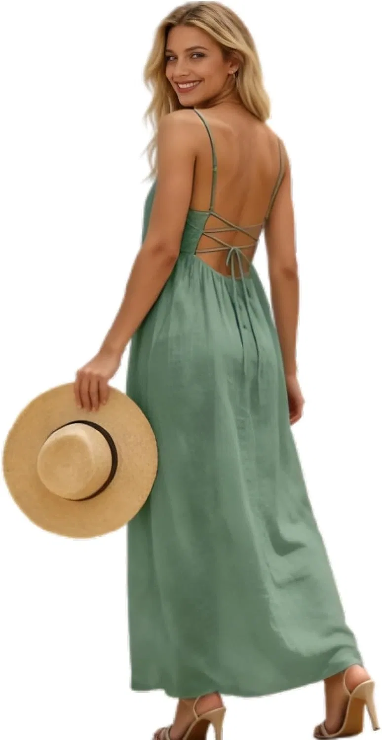 Женское пляжное платье макси без бретелек A008 Light Green