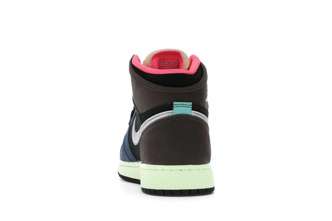 Детские кроссовки для мальчиков высокие с принтом Jordan 1 Retro High Tokyo Bio Hack Jordan, Baroque Brown/Black-Laser Orange-Racer Pink — фото 4