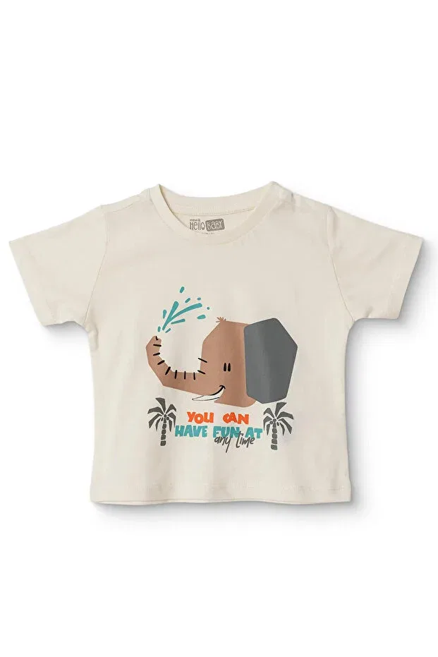 Детская футболка хлопковая с принтом Hellobaby Ebebek Hello Baby, Ecru