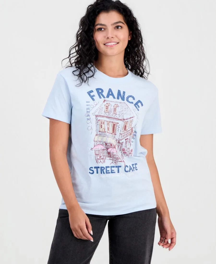 Футболка с коротким рукавом и принтом France Street Cafe Self Esteem, Baby Blue