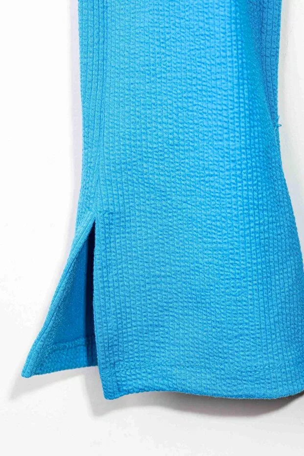 Детские леггинсы для девочек вафельные с разрезом Luess, Blue — фото 2