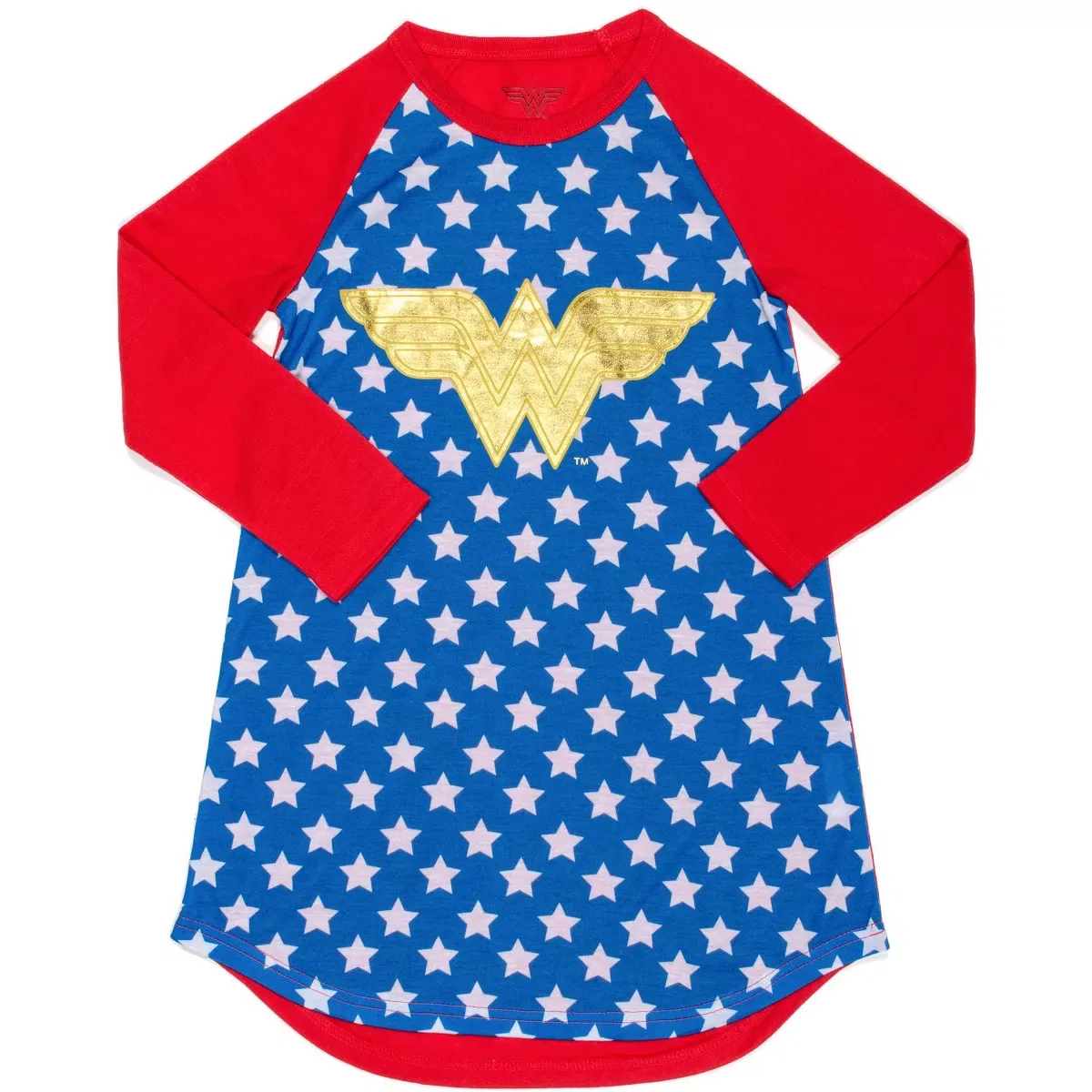Детская ночная рубашка с длинным рукавом с принтом Wonder Woman Raglan Gold Foil Wonder Woman, Blue — фото 2