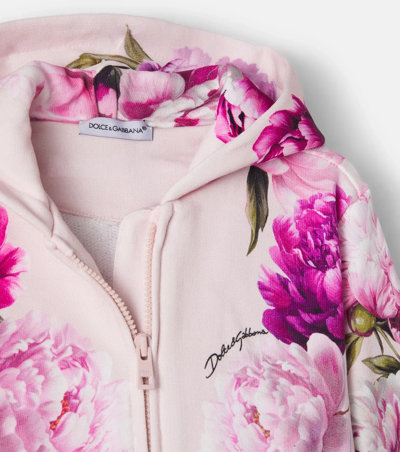 Худи хлопковое с цветочным принтом Dolce&Gabbana Kids, розовый — фото 4