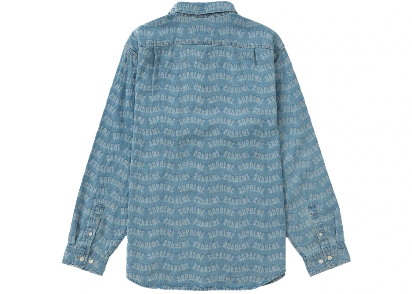 Мужская рубашка из джинсовой ткани с жаккардовым узором Supreme Arc Jacquard Denim Shirt, Blue — фото 2