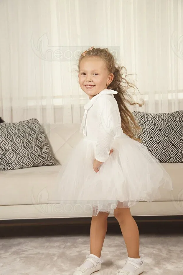 Детское платье для девочек с воротником Питер Пэн Neocotton, Long White — фото 3