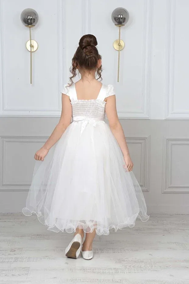 Детское платье для девочек кружевное с принтом Fmnbutik, White — фото 4