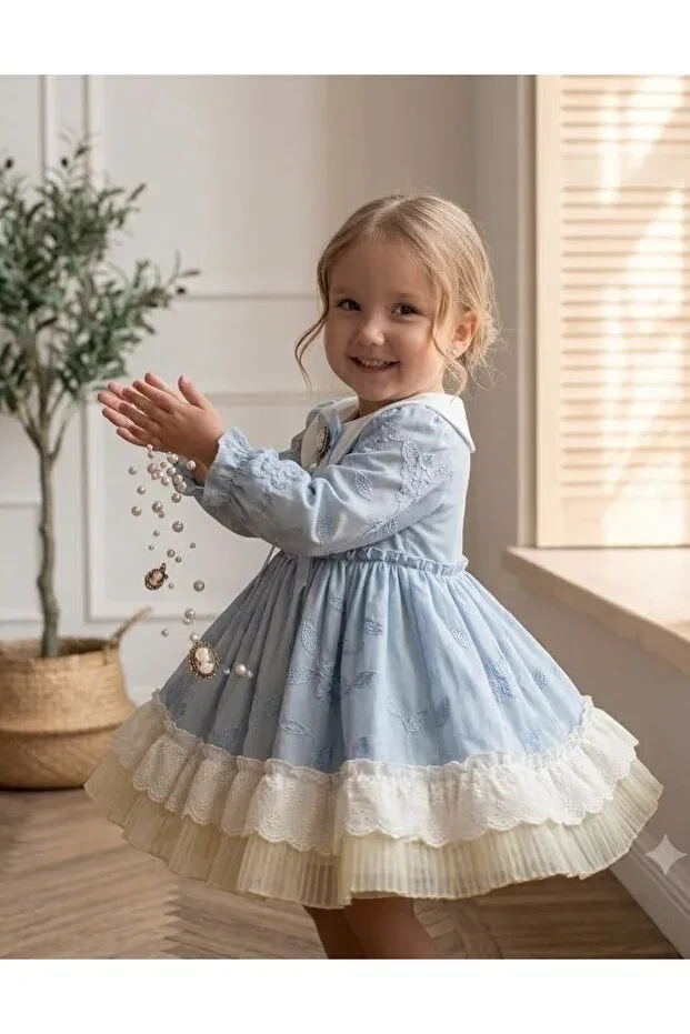 Детское платье для девочек с длинным рукавом Party Noy Noy, Blue — фото 3