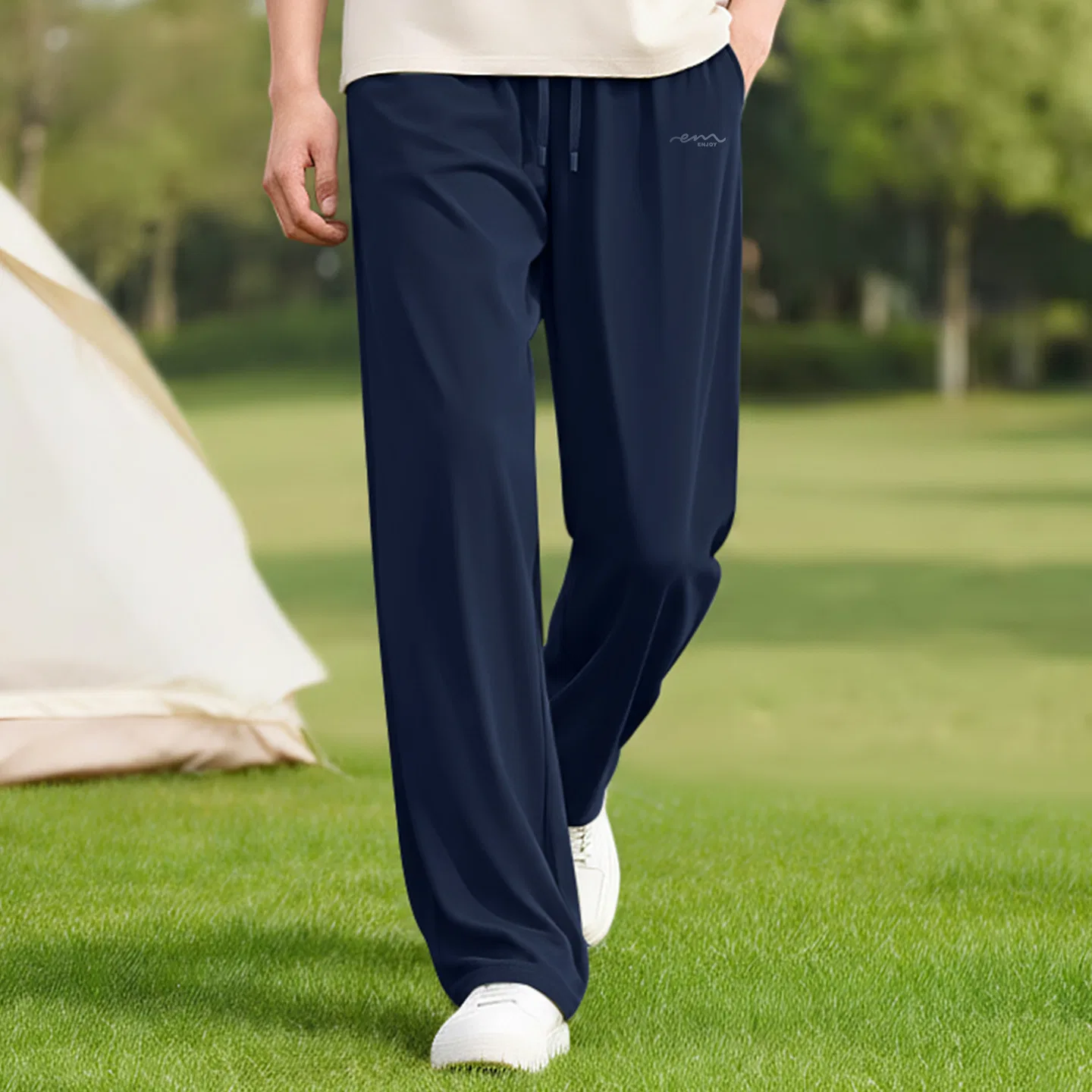 Детские повседневные брюки прямого кроя Ice Silk Sweat-Wicking Ink Blue Flow Pants Logo MINISO, Navy Blue — фото 3
